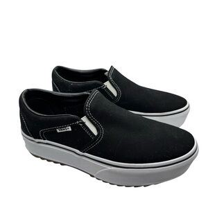 Vans Asher Platform ST Womens Black Skateboard Slip On Shoes Size 8.5